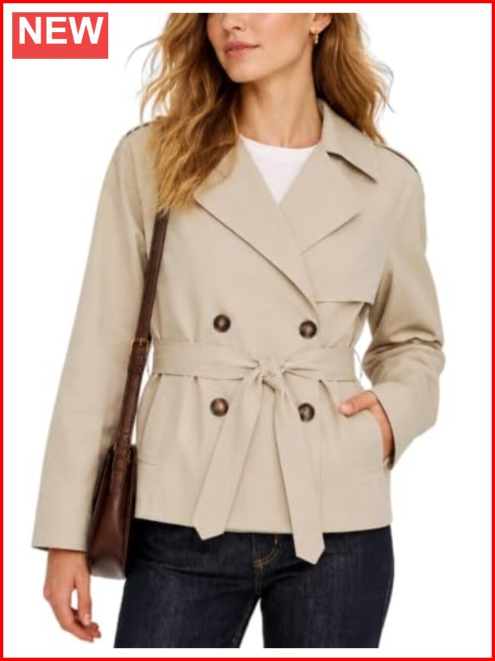 Cropped Trench Coat Double Breasted Belted Short Jacket Outerwear
